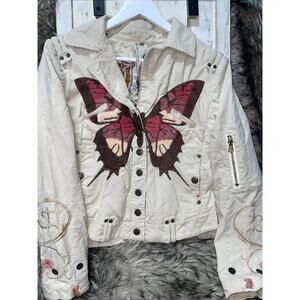 Johnn Was Los Angeles embroidered‎ Butterfly Corduroy Button Jacket Women's XS